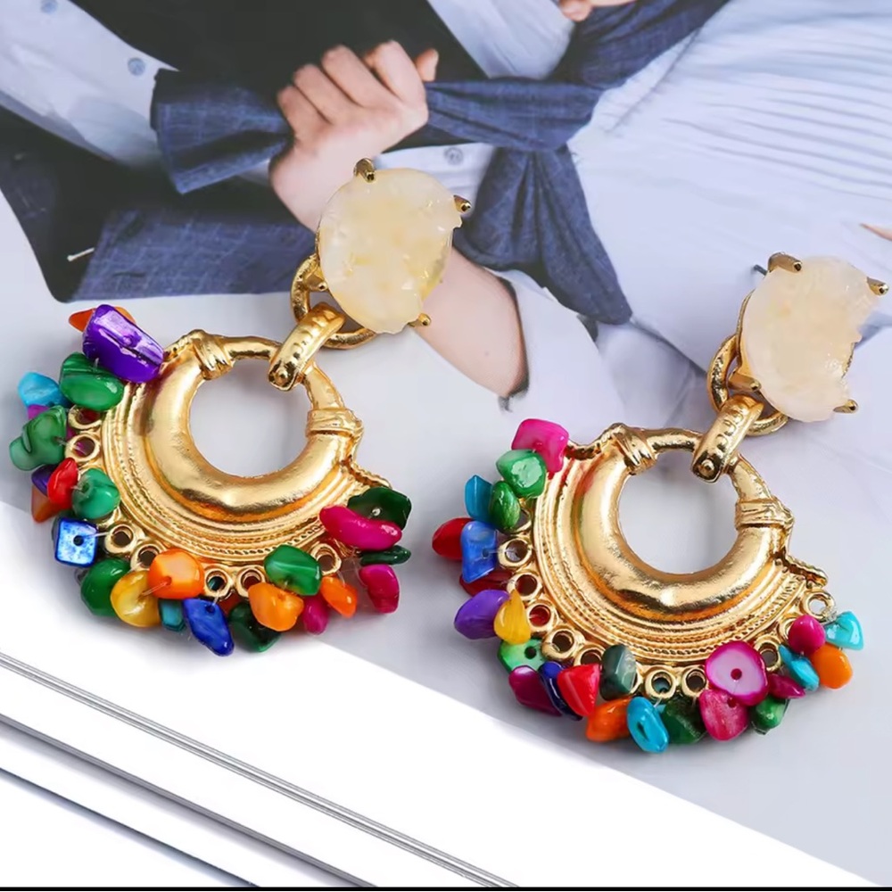 Bohemian Multicolor Resin Dangle Earrings Statement Luxury Jewelry